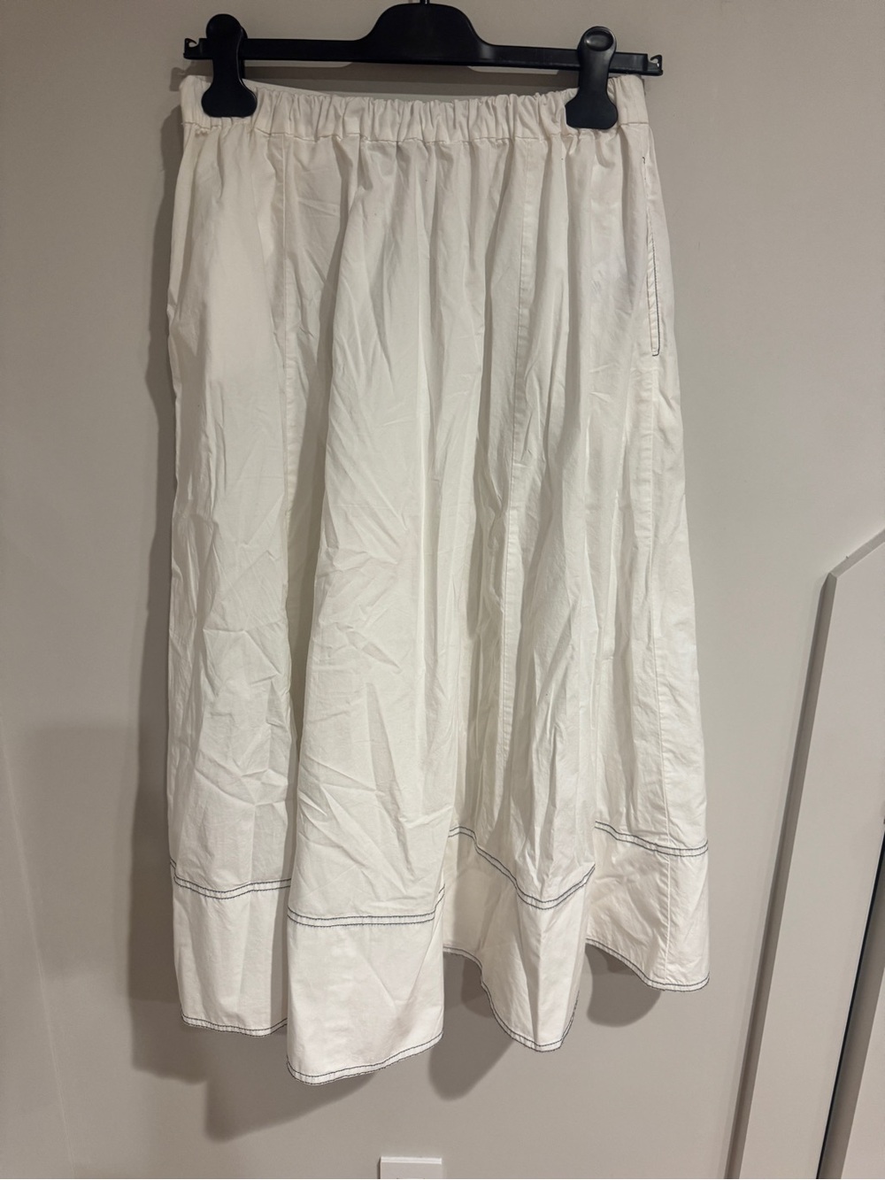 J Crew White Elastic-Waist A-Line Midi Skirt